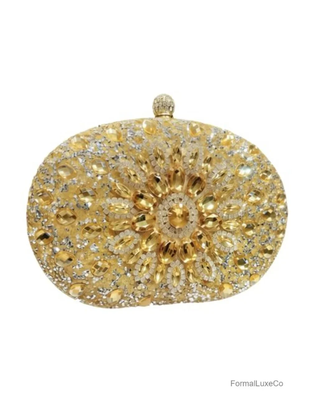 Sparkly Evening Clutch Purse - Floral Pattern, Metal, Top Handle